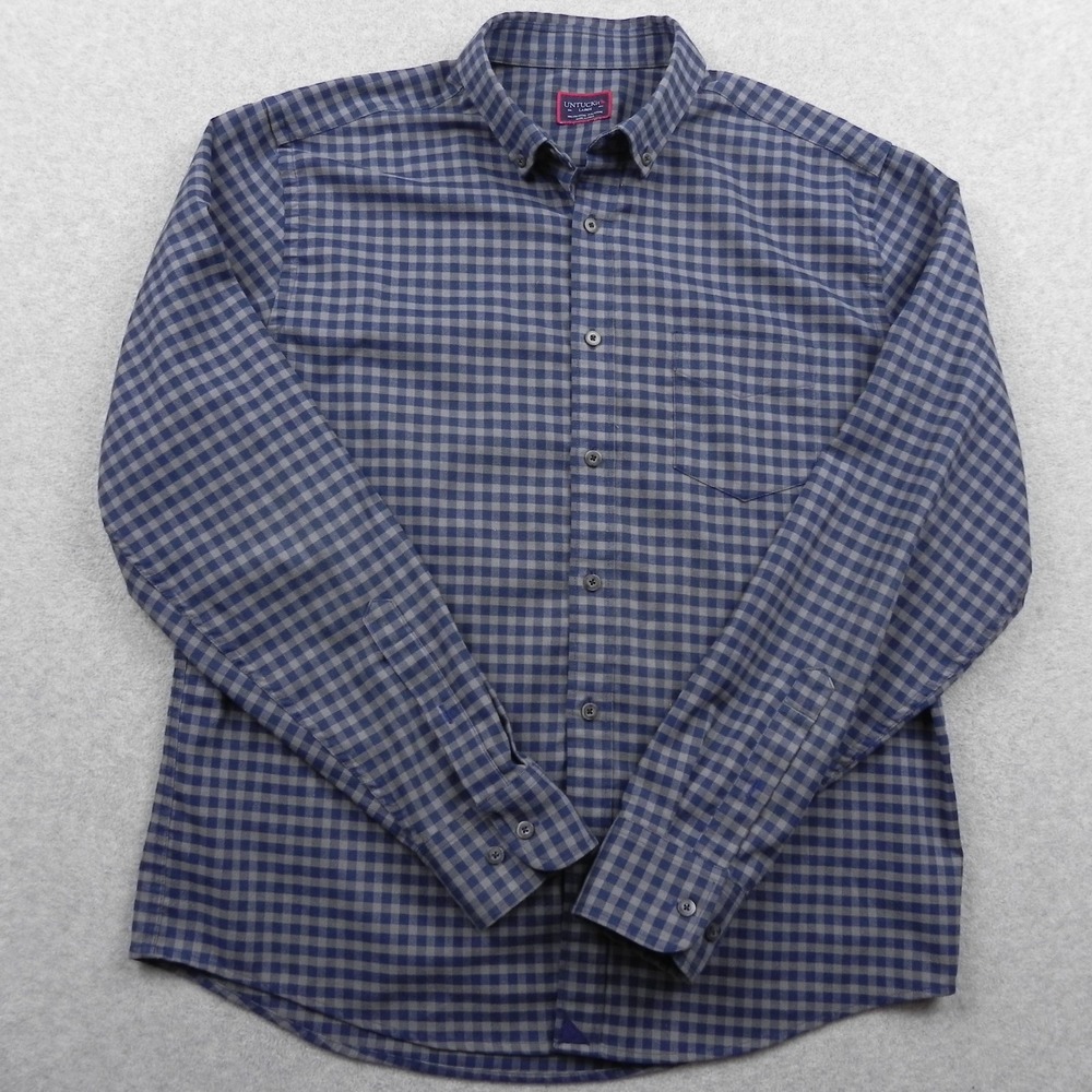 Untuckit Shirt Mens Large Business Casual Pocket Button Blue Plaid Long Sleeve